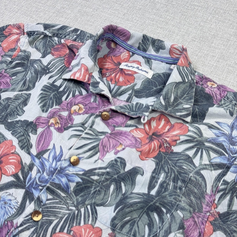 Tommy Bahama Hawaiian Floral Silk Shirt Mens Small Multicolor Short Sleeve